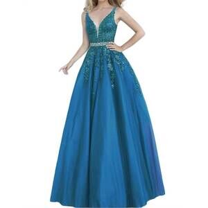 NEW JVN embellished lace prom dress in teal
